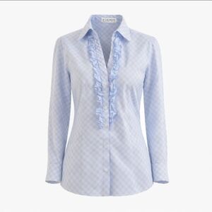 New York and Co Stretch Ruffled Blue Checked blouse size XL